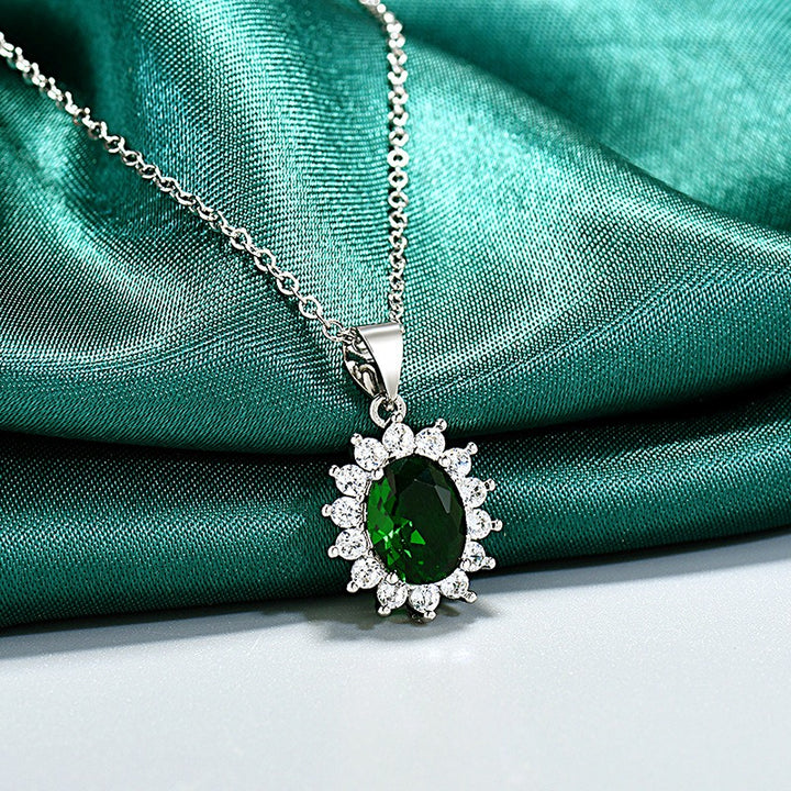 Colored Gem Sunflower Pendant Necklace Silver-Plated Full-Diamond Light Luxury Choker