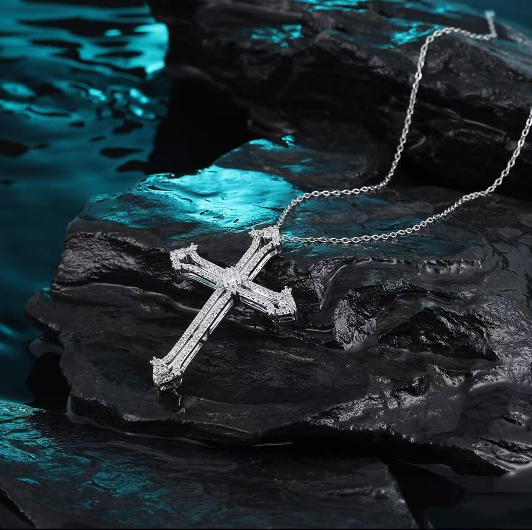 Light luxury full diamond cross pendant necklace
