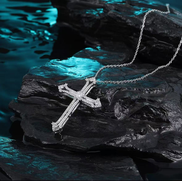 Light luxury full diamond cross pendant necklace