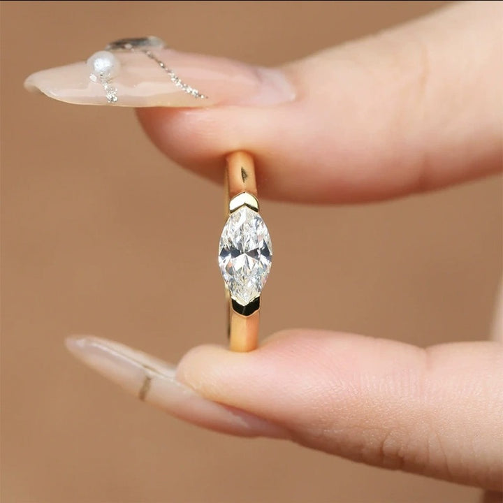 “Enduring Brilliance” Marquise-Cut Minimalist Ring | Gold / Platinum Tone