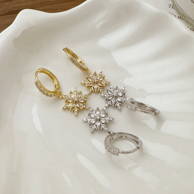 Snowflake Charm Hoop Earrings | Sparkling Pavé Design · Winter-Inspired Jewelry