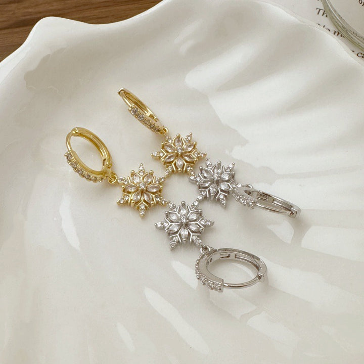 Snowflake Charm Hoop Earrings | Sparkling Pavé Design · Winter-Inspired Jewelry