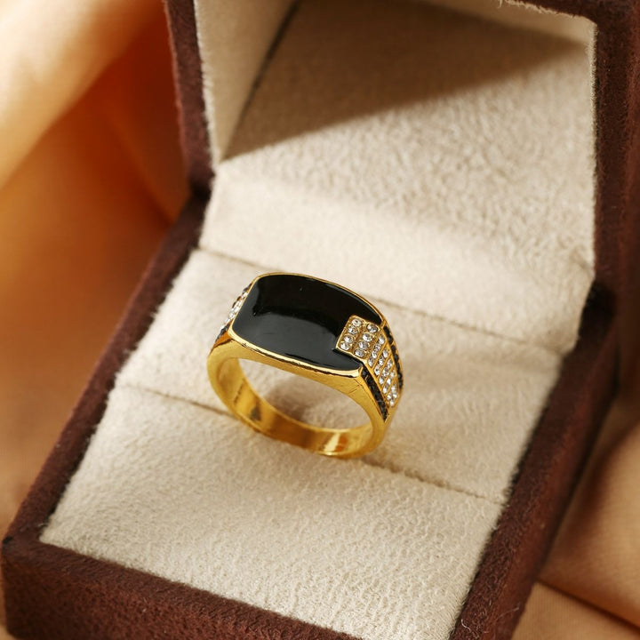 18K Gold Black Onyx Signet Ring | Classic Geometric Men's Ring