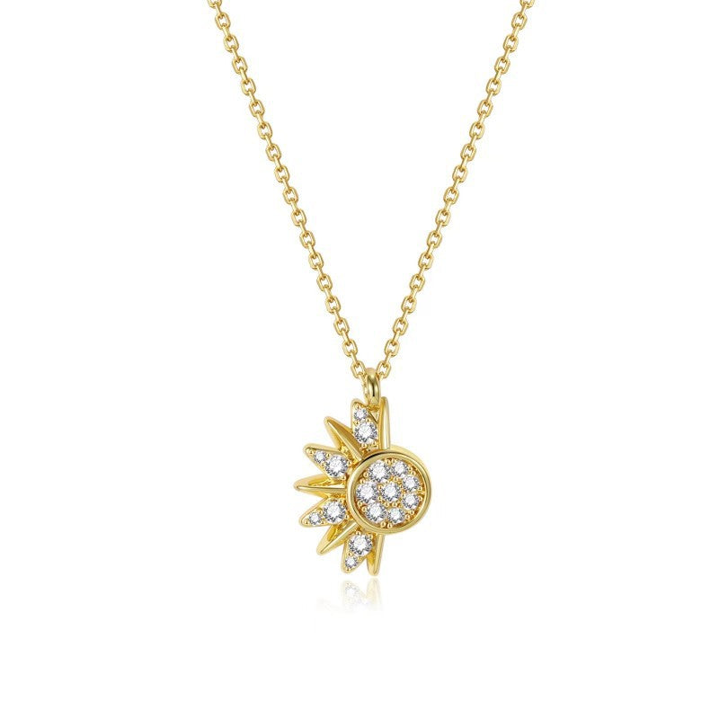 Sun and Moon Diamond-Inlaid Gold and Silver Two-Tone Necklace