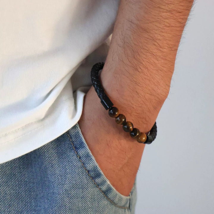 Natural Tiger's Eye Leather Bracelet | A Symbol of Strength, Focus & Protection