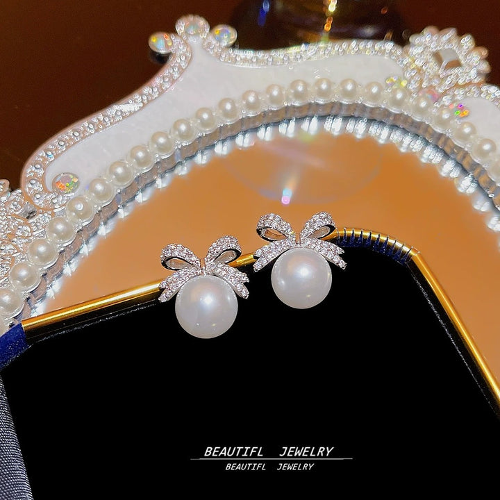 Luxury Pearl & Diamond Bow Stud Earrings | Elegant Sparkle for Everyday & Special Moments