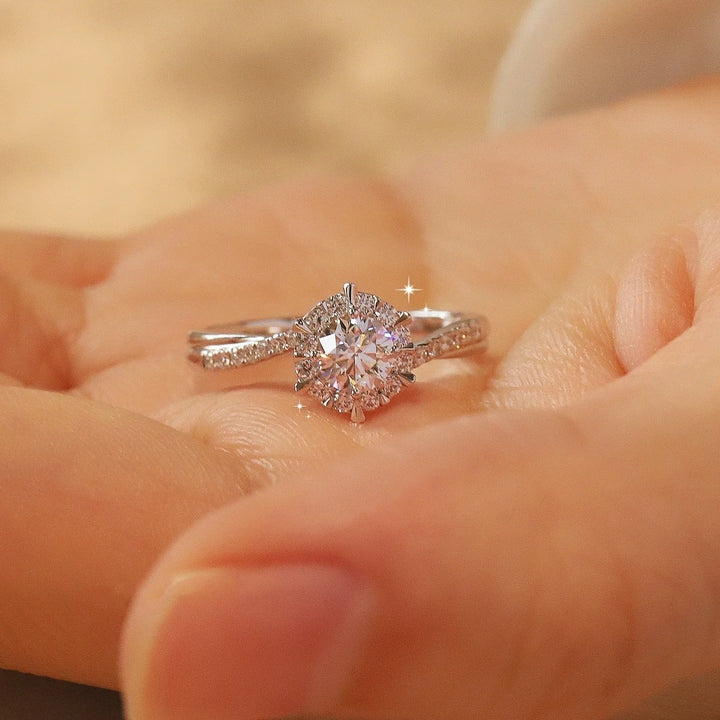 Twisted Band Solitaire Ring in Platinum Tone
