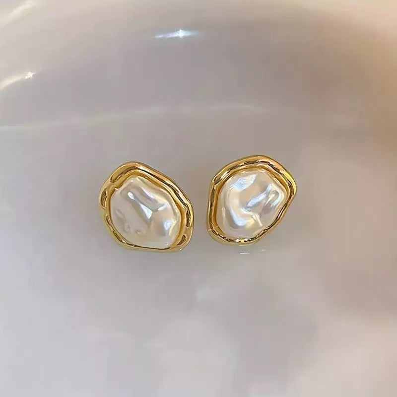 18K Gold Plated Freshwater Pearl Stud Earrings | Organic Shape | Minimal Elegance