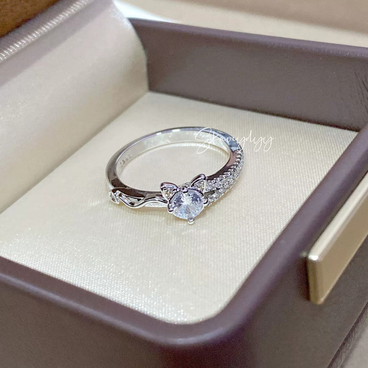 Moissanite White Gold Ring with Bow Design | Brilliant & Romantic Statement Ring