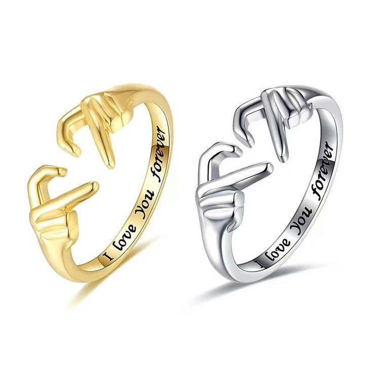 “Forever Promise” 925 Sterling Silver Hand-Holding Adjustable Ring | Symbol of Eternal Love