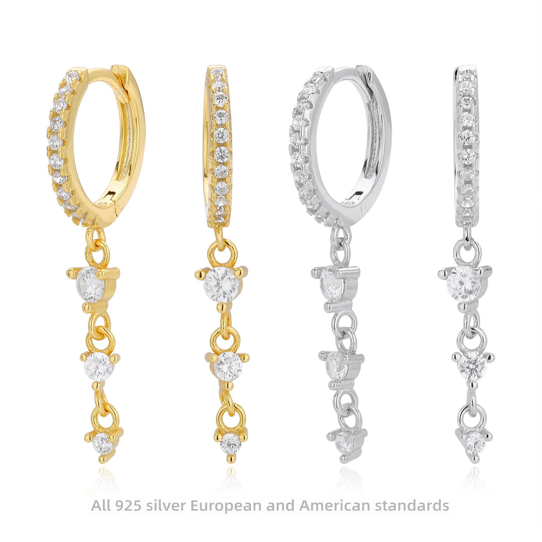 Sterling Silver Minimalist Long Diamond Drop Earrings (2 PCS)