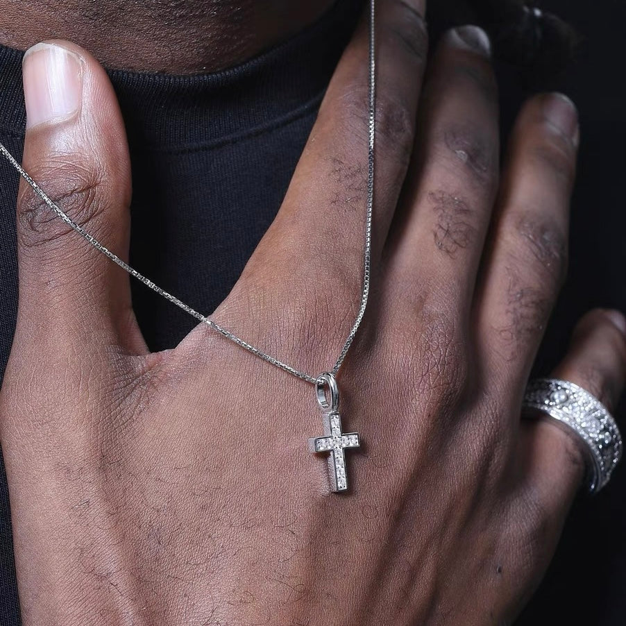 Exquisite diamond studded cross silver necklace