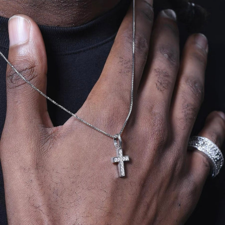 Exquisite diamond studded cross silver necklace