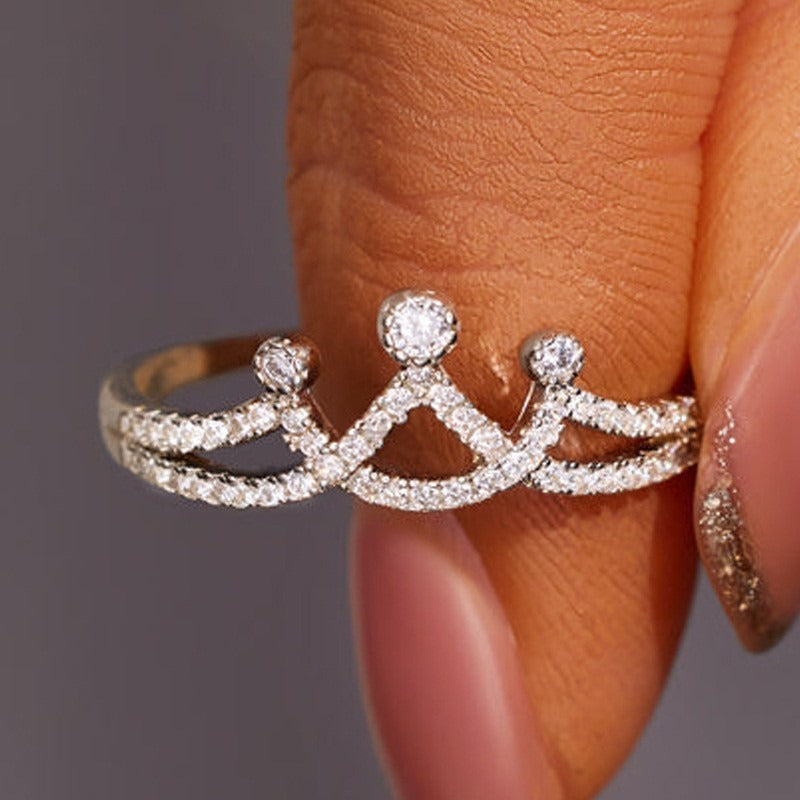 Crown Starburst Sterling Silver Diamond Open Ring（Free shipping on orders of two or more items）