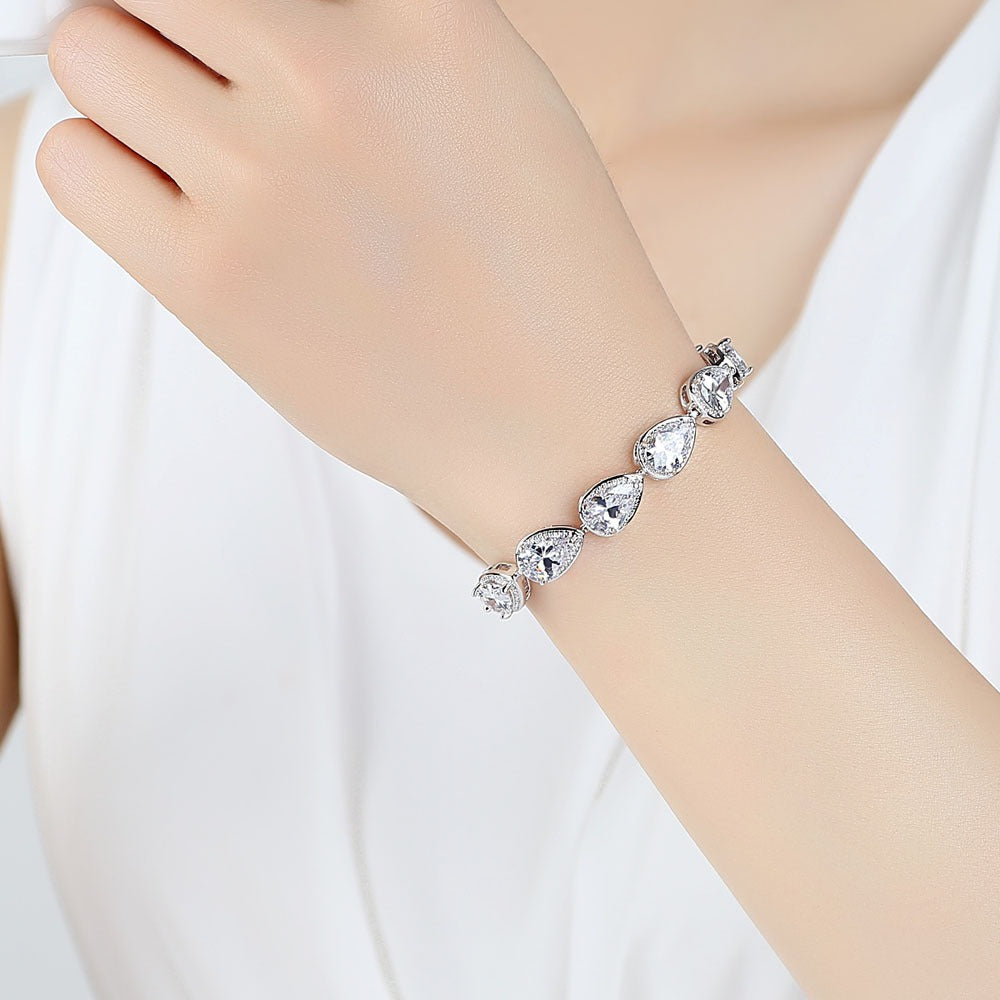 Pear Shine Starburst Sterling Silver Multi-Color Pear-Cut Gemstone Bracelet
