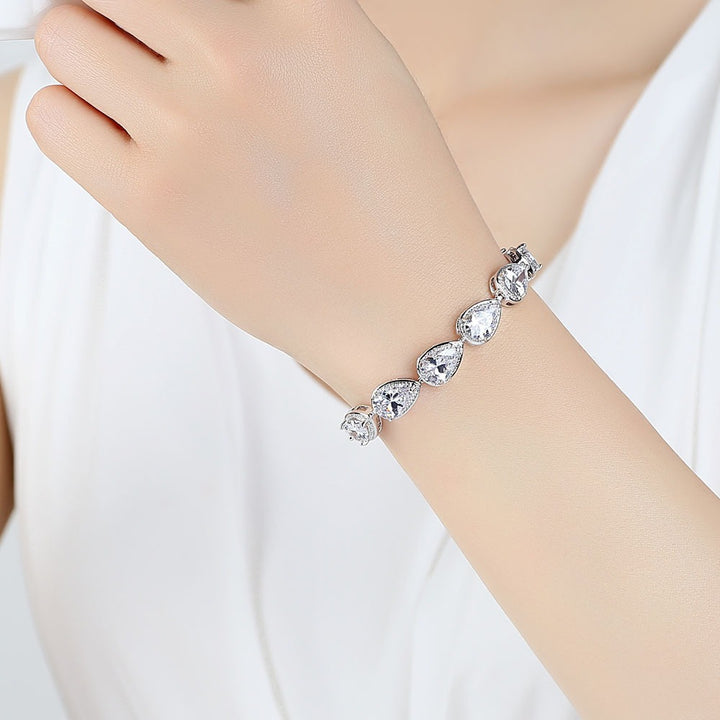 Pear Shine Starburst Sterling Silver Multi-Color Pear-Cut Gemstone Bracelet
