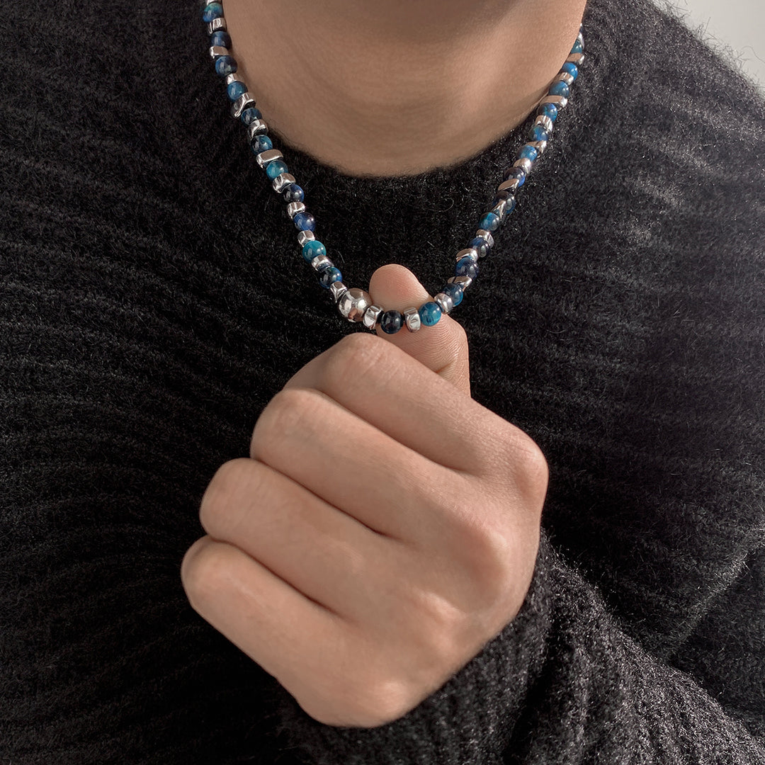 Ocean-Inspired Beaded Silver Necklace