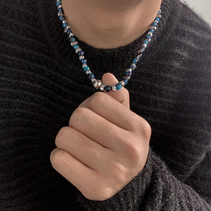 Ocean-Inspired Beaded Silver Necklace