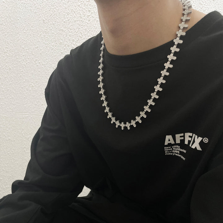 Full-Drilled Cross Linked Silver Necklace