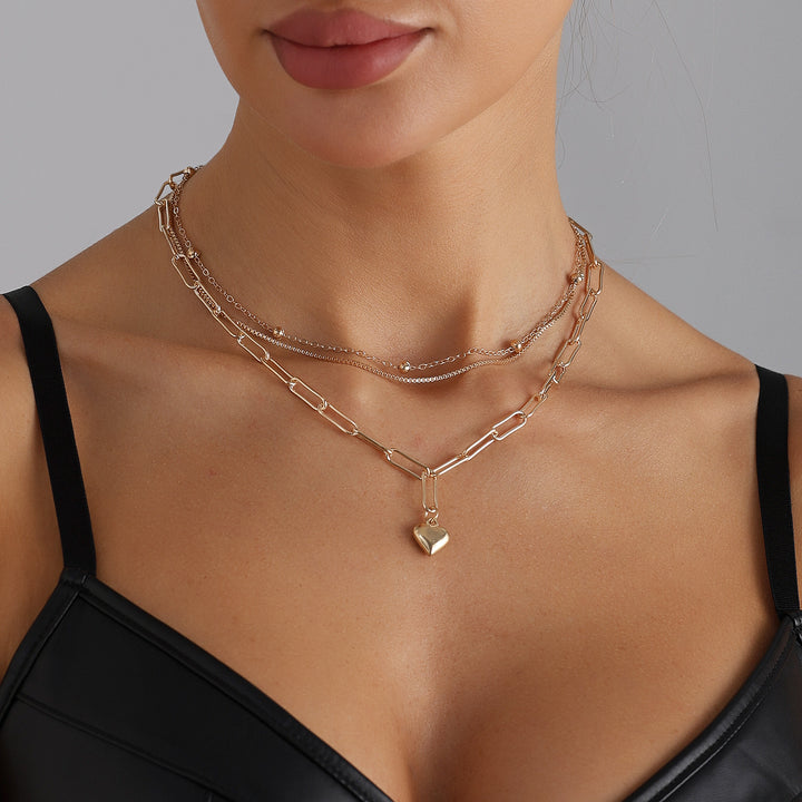 Gold Multi layered Stacked Love Pendant Necklace