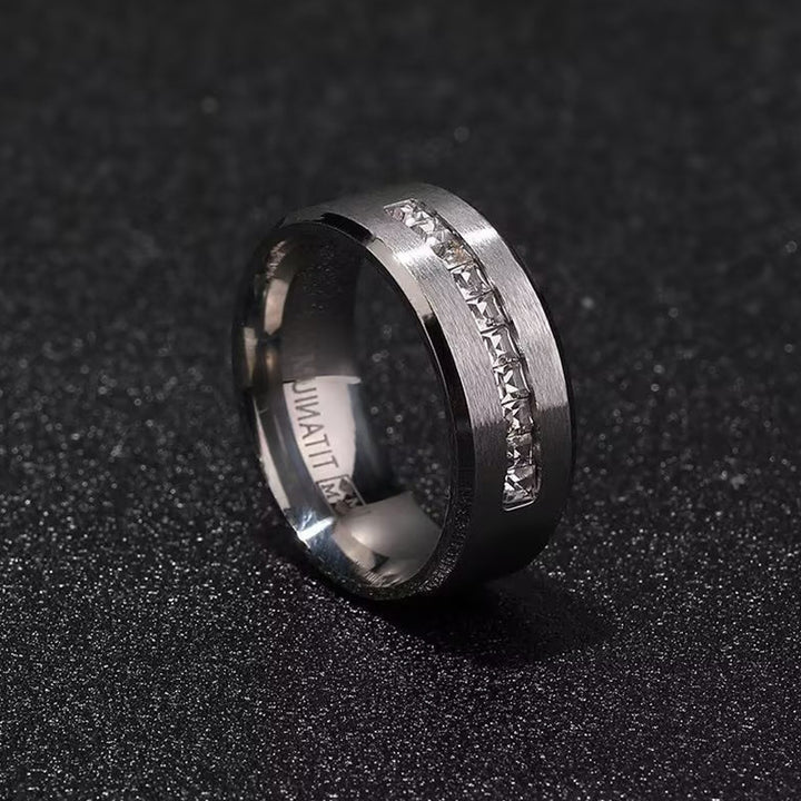 Simple rectangular imitation diamond men's ring