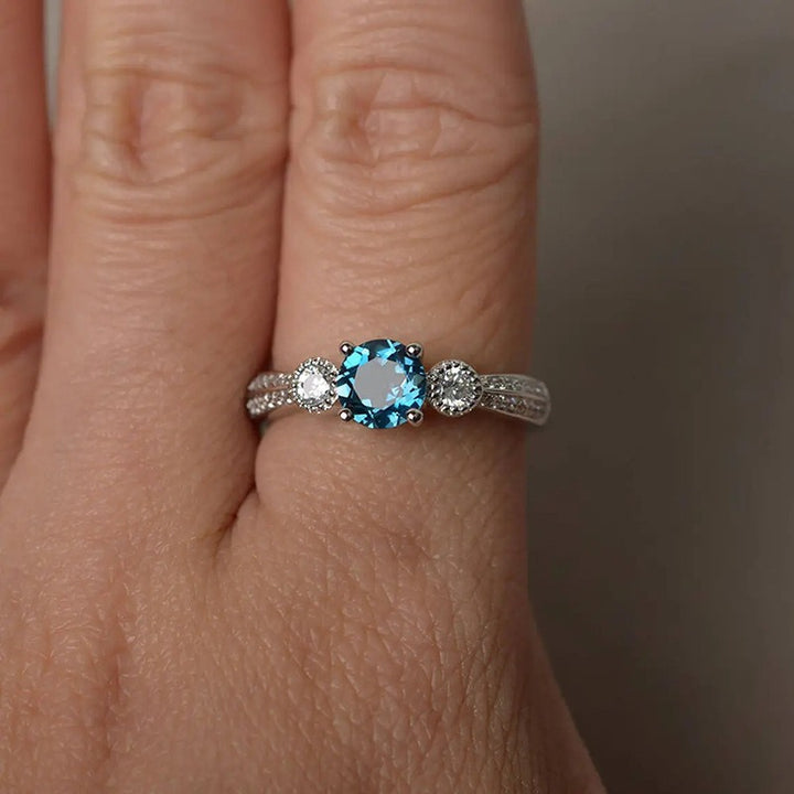 S925 Silver Light Luxury Aquamarine-Style Center Stone Split-Set Ring