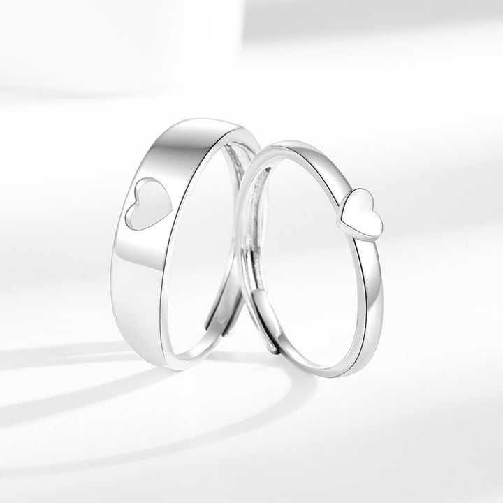 Combinable Heart-Shaped Silver Couple Rings