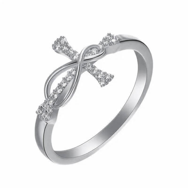 Cross and Infinity Symbol Full-Diamond Ring (Gold/Silver Version)