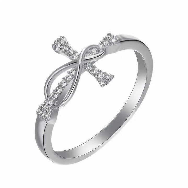 Cross and Infinity Symbol Full-Diamond Ring (Gold/Silver Version)