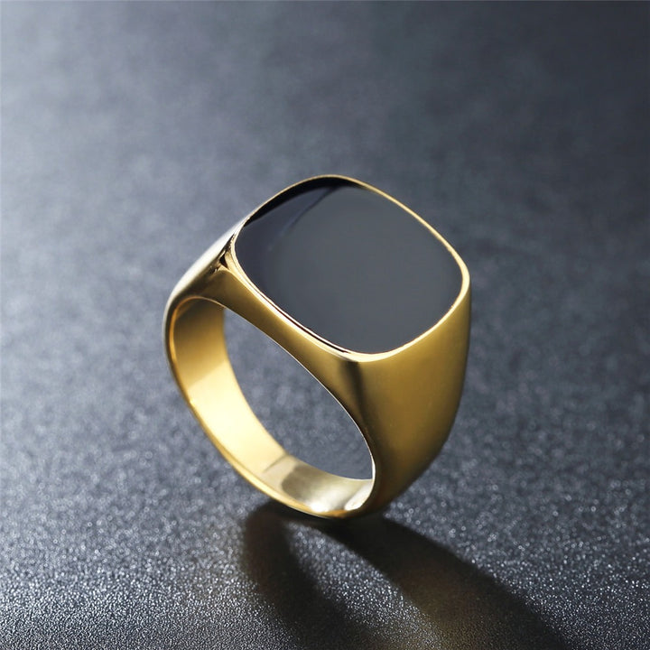 18K Gold/Bright Silver Minimalist Black Onyx Square Ring
