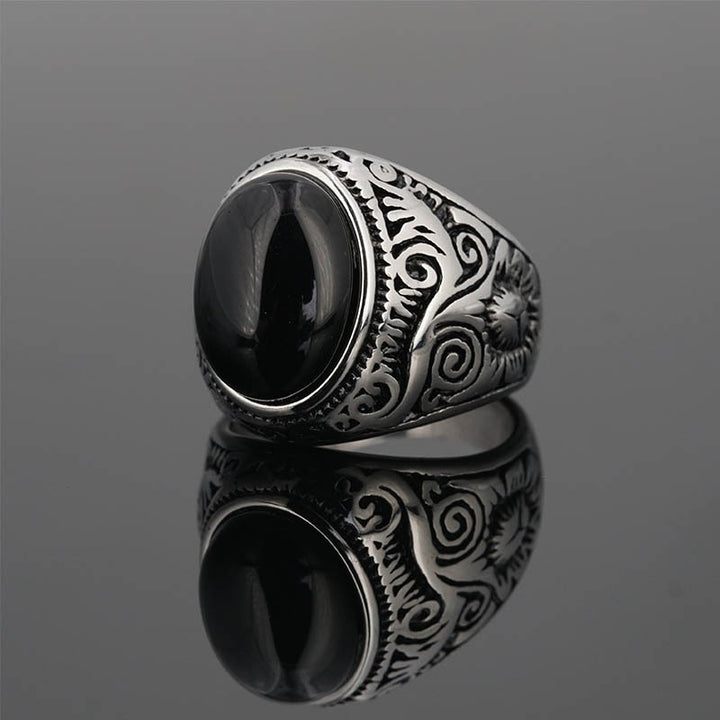 S925 Silver  Antiqued Niche Wide Vintage Carved Multi-Gemstone Ring