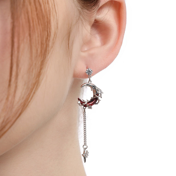 Asymmetric Moon Star Thorns Earrings - Niche Sweet & Cool Women's Earrings