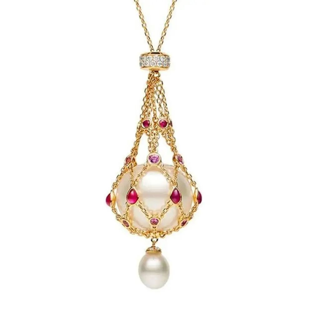 Pearl Cage - Shaped Gem Pendant Necklace (Gold/Silver Version)