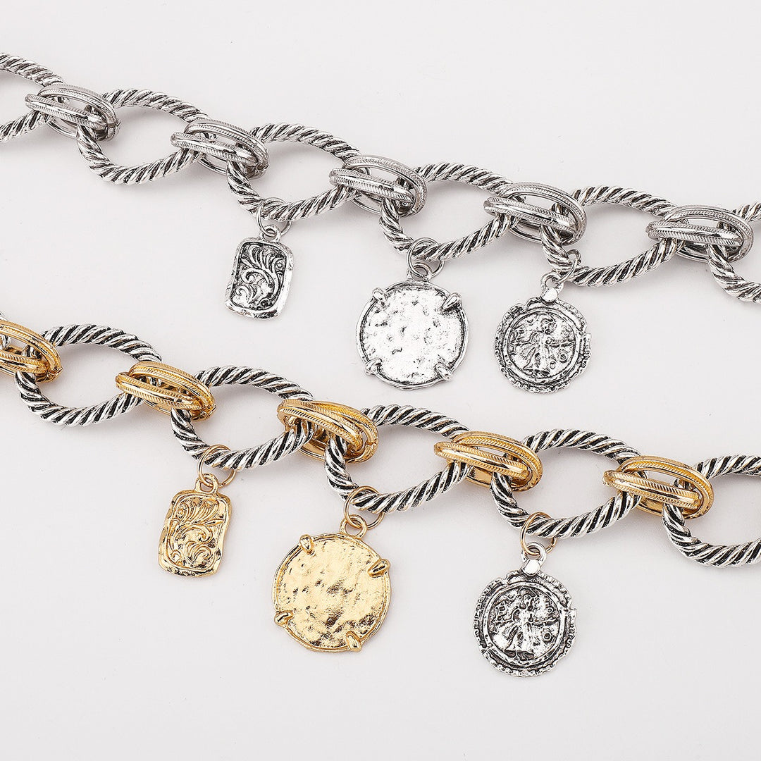 Vintage Gilded Layered Coin Pendant Necklace｜Retro Glamour for Your Neck