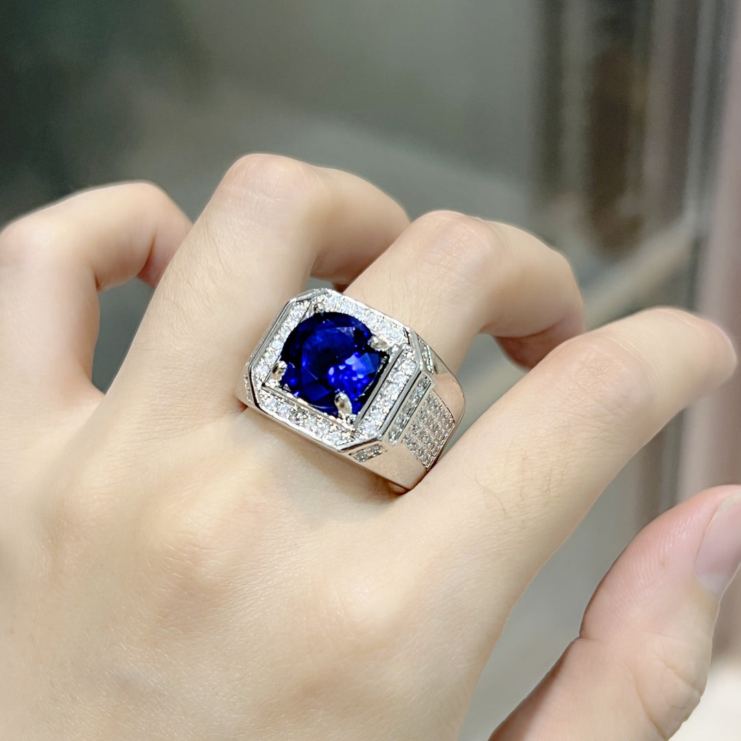 Multi-Color Large Center Diamond Full-Pavé Ring - Titanium Steel Light Luxury Luxurious Band