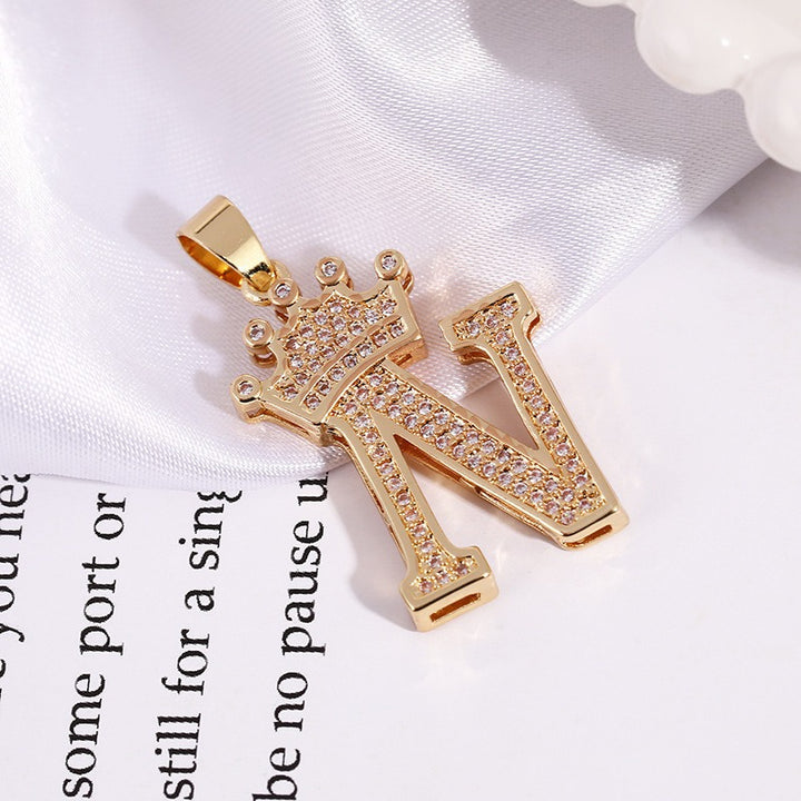 26 Letters Optional Crown Diamond-Encrusted Necklace - Gold/Silver Two-Color Unisex Personalized Light Luxury Accessory