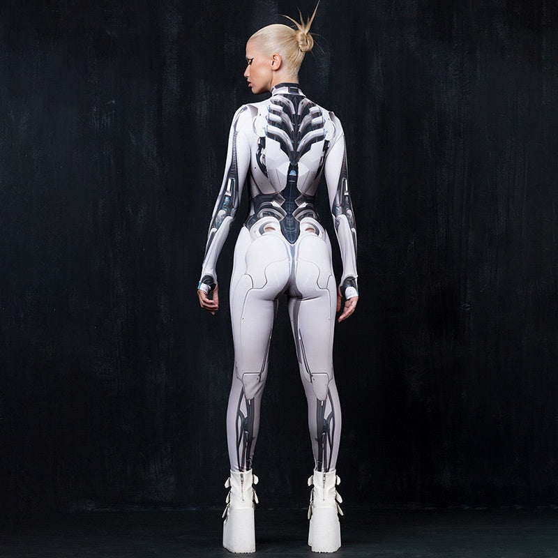 Futuristic Robot Mechanical Print Bodysuit