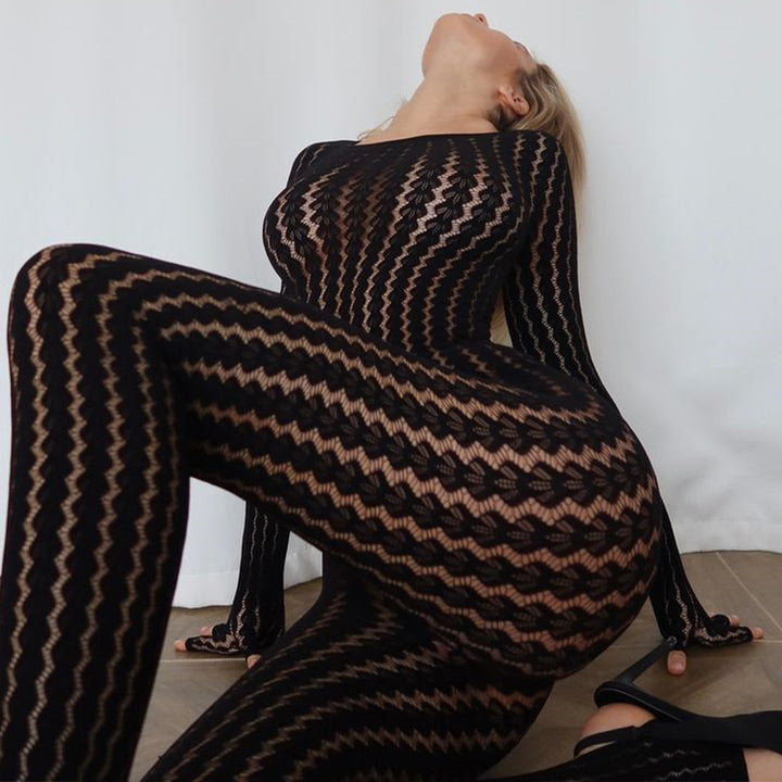 Sheer Zigzag Pattern Bodystocking