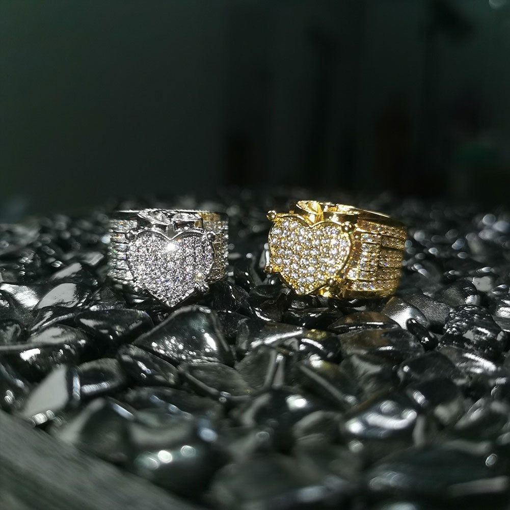 18K Gold Full-Diamond Heart Wide Ring
