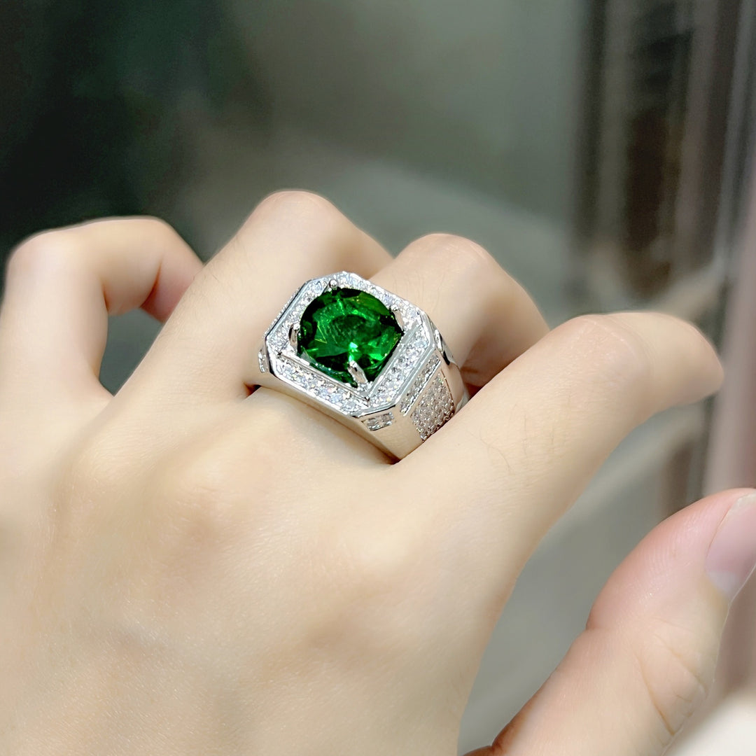 Multi-Color Large Center Diamond Full-Pavé Ring - Titanium Steel Light Luxury Luxurious Band