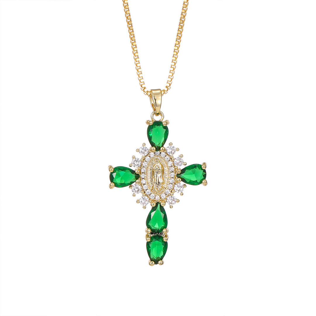 Colorful Cross Virgin Mary Necklace  Fusion of Faith and Fashion