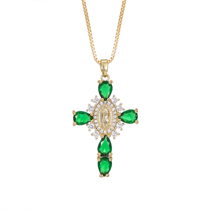 Colorful Cross Virgin Mary Necklace  Fusion of Faith and Fashion