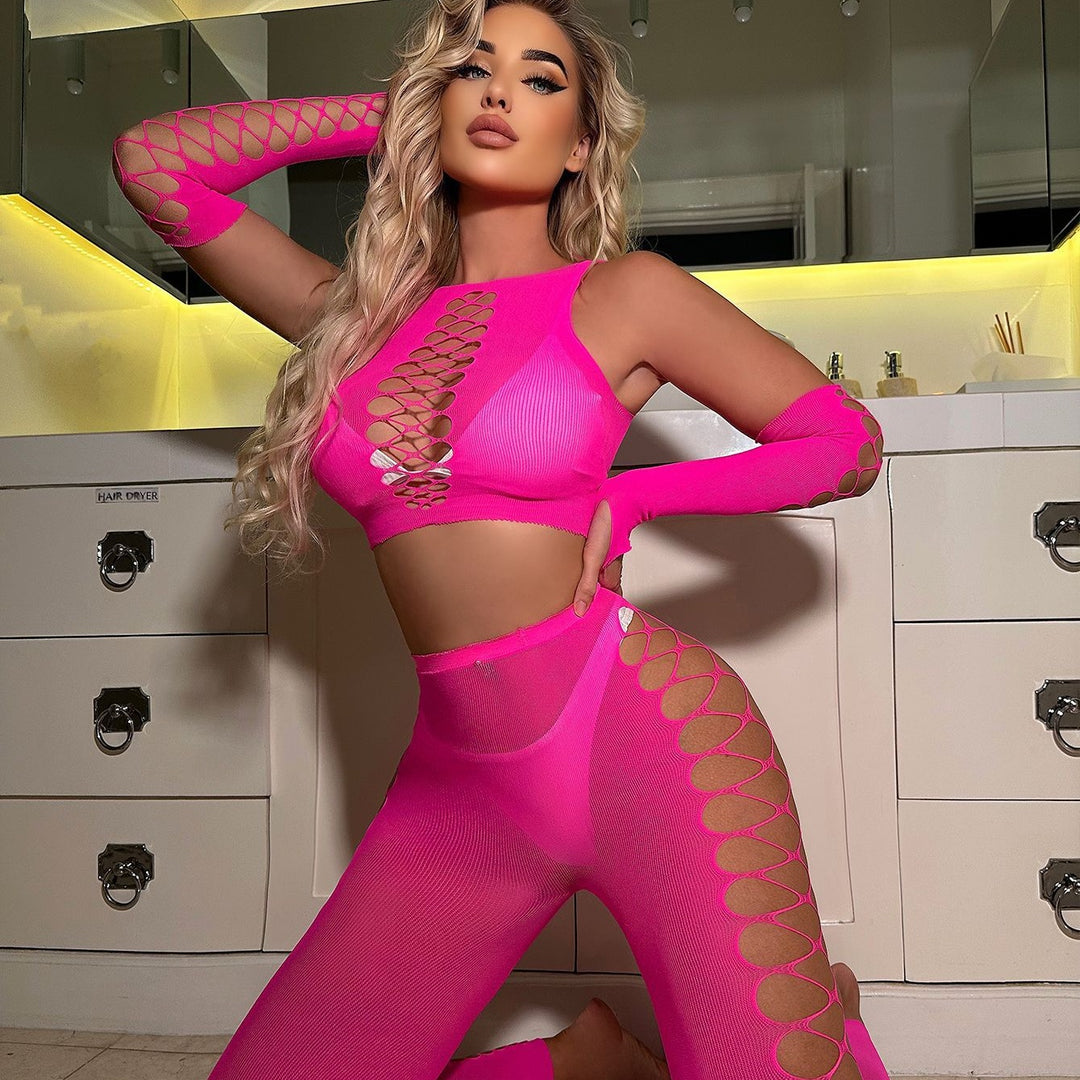 Sexy Cutout Mesh Crop Top Set