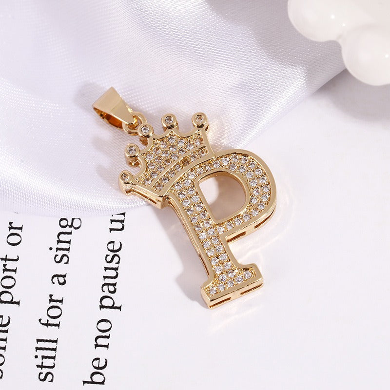 26 Letters Optional Crown Diamond-Encrusted Necklace - Gold/Silver Two-Color Unisex Personalized Light Luxury Accessory