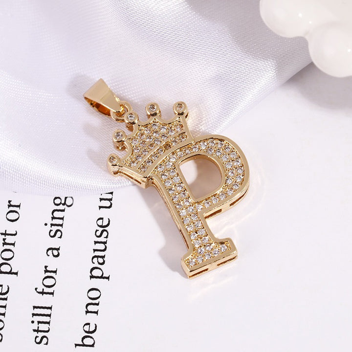 26 Letters Optional Crown Diamond-Encrusted Necklace - Gold/Silver Two-Color Unisex Personalized Light Luxury Accessory