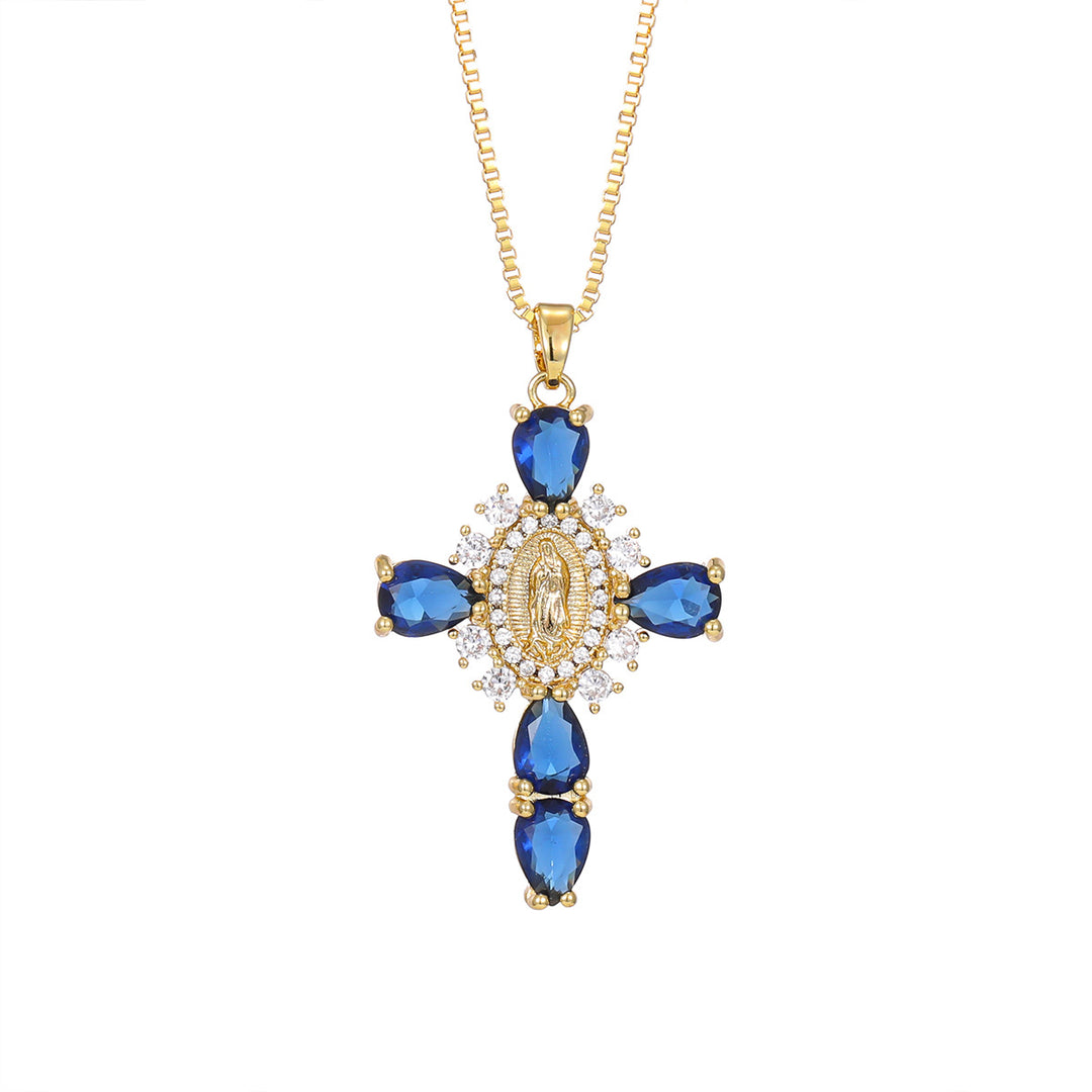 Colorful Cross Virgin Mary Necklace  Fusion of Faith and Fashion