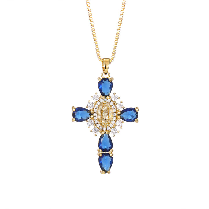 Colorful Cross Virgin Mary Necklace  Fusion of Faith and Fashion