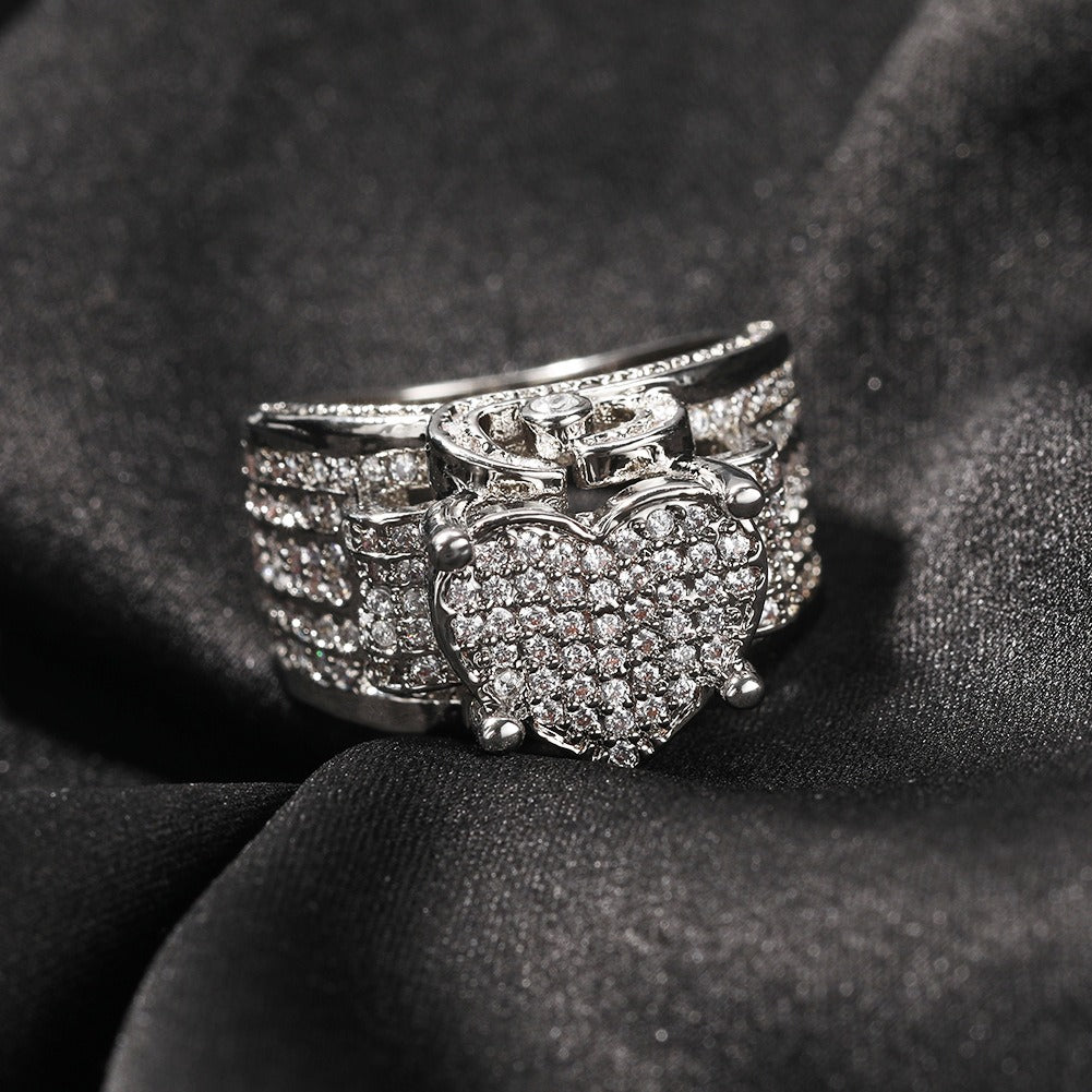 18K Gold Full-Diamond Heart Wide Ring