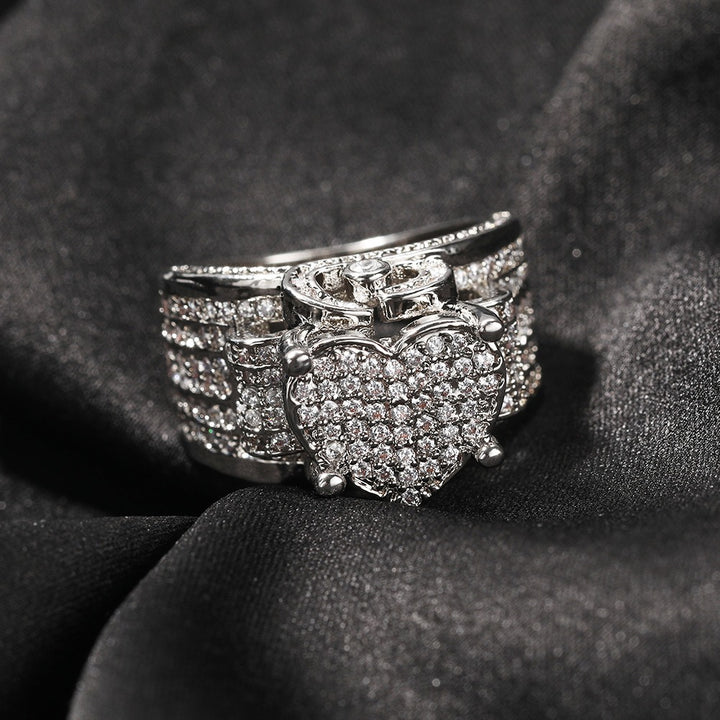 18K Gold Full-Diamond Heart Wide Ring
