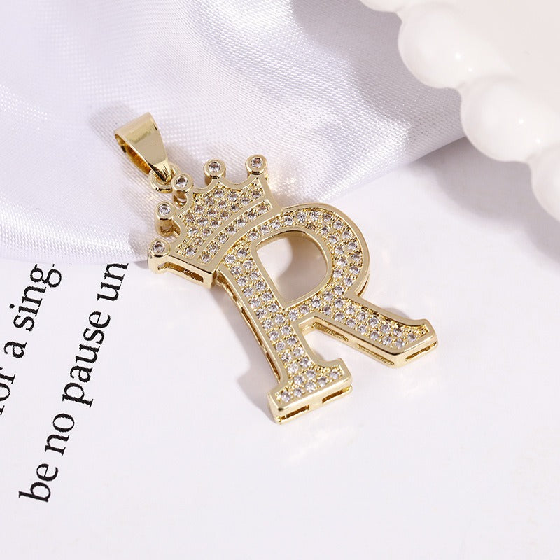 26 Letters Optional Crown Diamond-Encrusted Necklace - Gold/Silver Two-Color Unisex Personalized Light Luxury Accessory